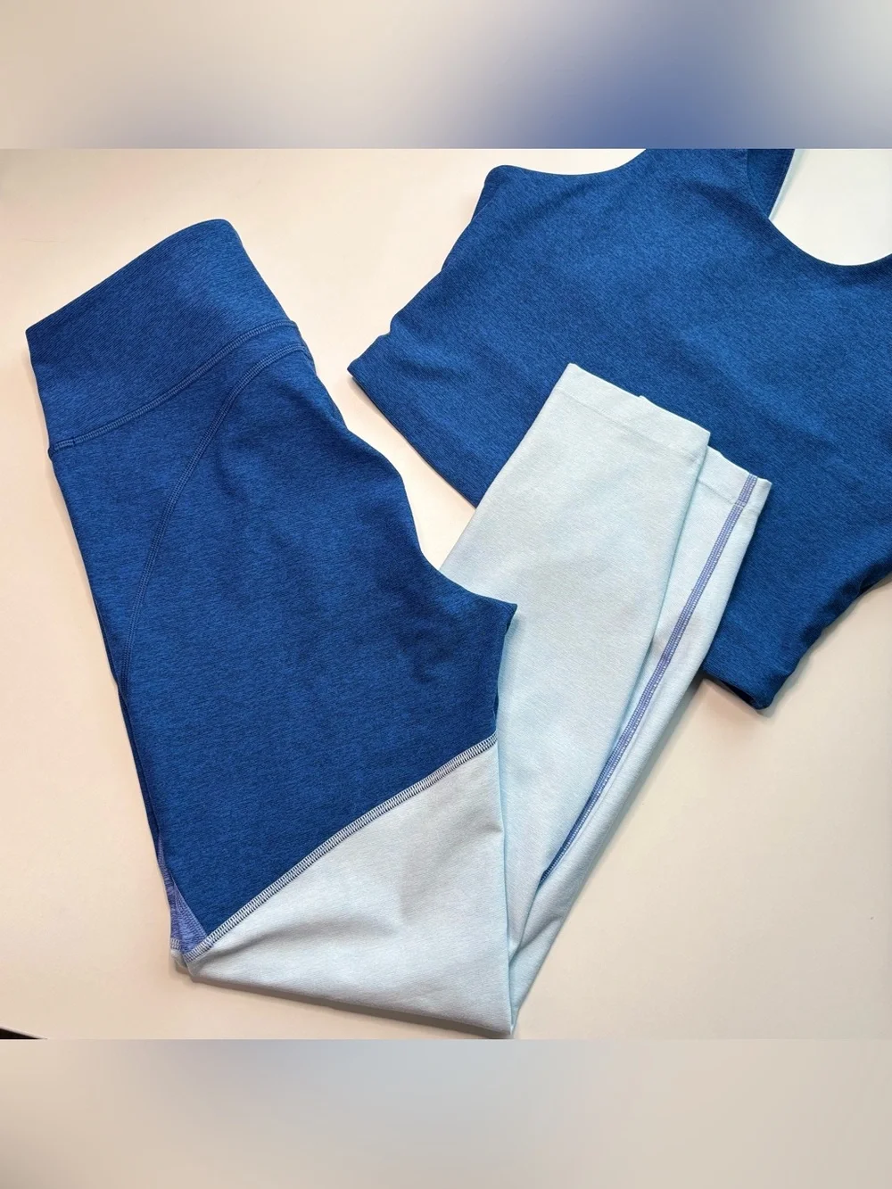Outdoor Voices Venus Crop Top Leggings Set Blue Colorblock Medium